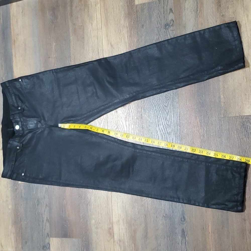Paige peg skinny pandora black waxed denim jeans